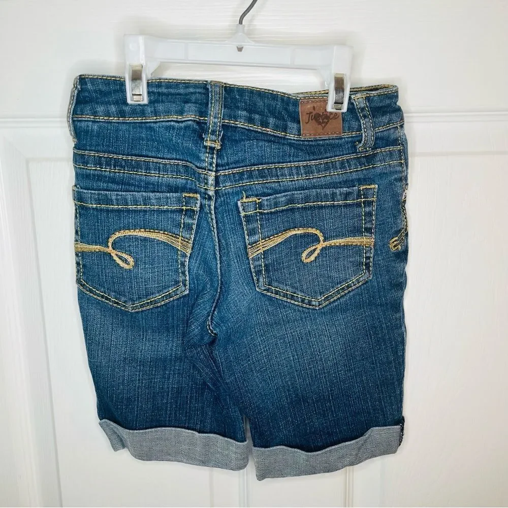 Justice Blue Denim Shorts Bermuda Cuff Hem Five Pocket Design Jean Short 10 Slim